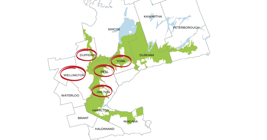 Map showing popular horse areas in ontario